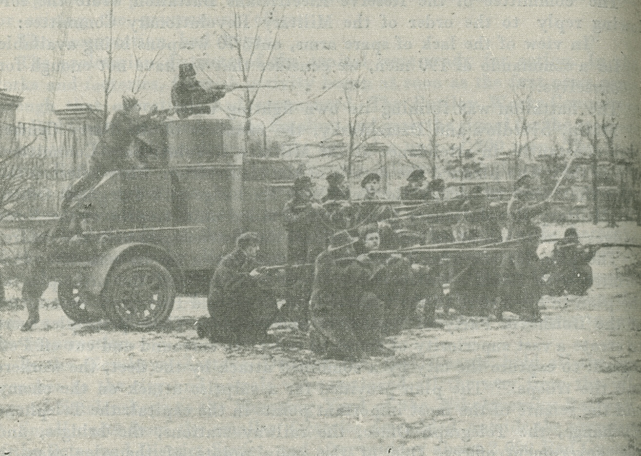 Photograph of Red Guard soldiers pointing their guns