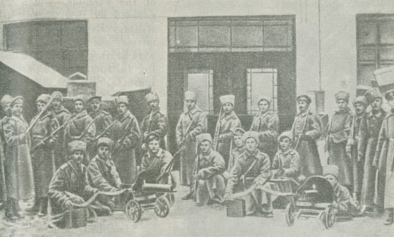 Image of Military Revolutionary Committee troops guarding the Telephone Exchange